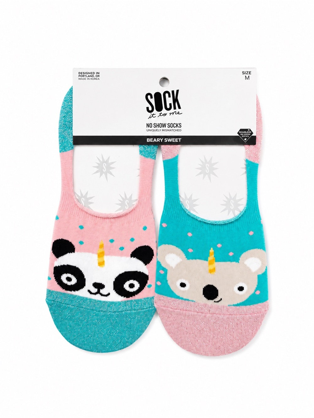 Sock It To Me Women's Beary Sweet No-Show Socks - Pink & Teal